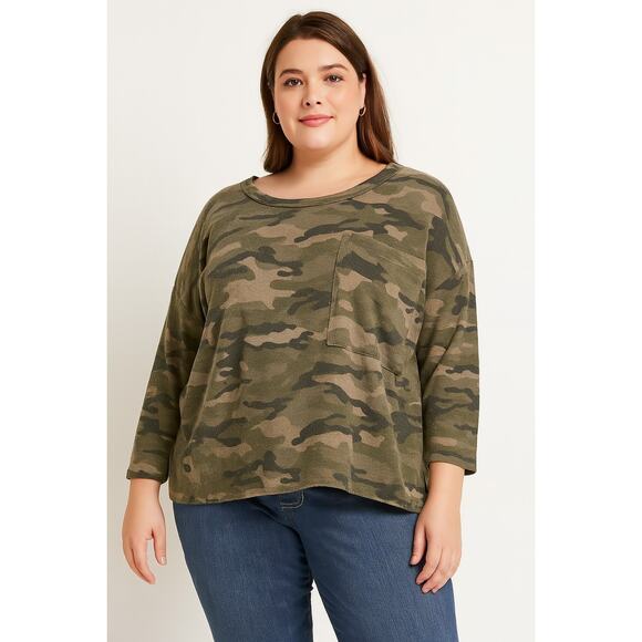 Forgotten Grace Women’s Camo Long Sleeve Tunic Top Size 2X – Soft Knit Shirt NWT - Picture 1 of 5